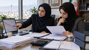 دو کارشناس مالی زن در حال بررسی زیان شرکت و اسناد مالیاتی زیان حسابداری زمانی به کاهش مالیات منجر می‌شود که تعدیلات و مدارک آن در رسیدگی پذیرفته شود.