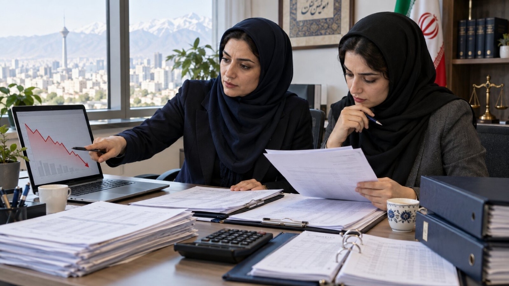 دو کارشناس مالی زن در حال بررسی زیان شرکت و اسناد مالیاتی زیان حسابداری زمانی به کاهش مالیات منجر میشود که تعدیلات و مدارک آن در رسیدگی پذیرفته شود.