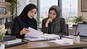 دو کارشناس مالی زن در حال بررسی اسناد اجرائیه و شکایت مالیاتی پیش از شکایت، قطعیت بدهی و اقدام اجرایی مورد اعتراض را جداگانه بررسی کنید.