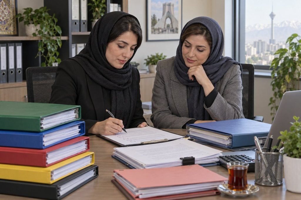 دو بانوی حسابدار در حال کنترل چکلیست غیرفعالسازی پرونده مالیاتی.
هر تکلیف باز باید پیش از درخواست غیرفعالسازی جداگانه بررسی و مستند شود.