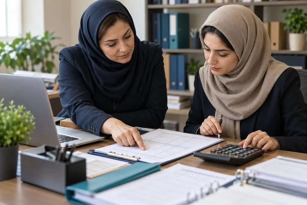مدیر مالی زن و کارشناس حقوق زن در حال تطبیق ردیفهای فیش حقوقی
مستندکردن ماهیت پرداخت، از خطای طبقهبندی اقلام حقوق جلوگیری میکند.
