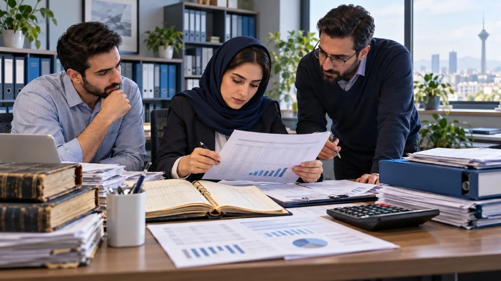 تیم حسابداری در حال بررسی گزارش ماندههای معلق و دفتر کل سنواتی. تعیین تکلیف مانده قدیمی با ریشهیابی، مدرک و تأیید مدیریتی آغاز میشود.